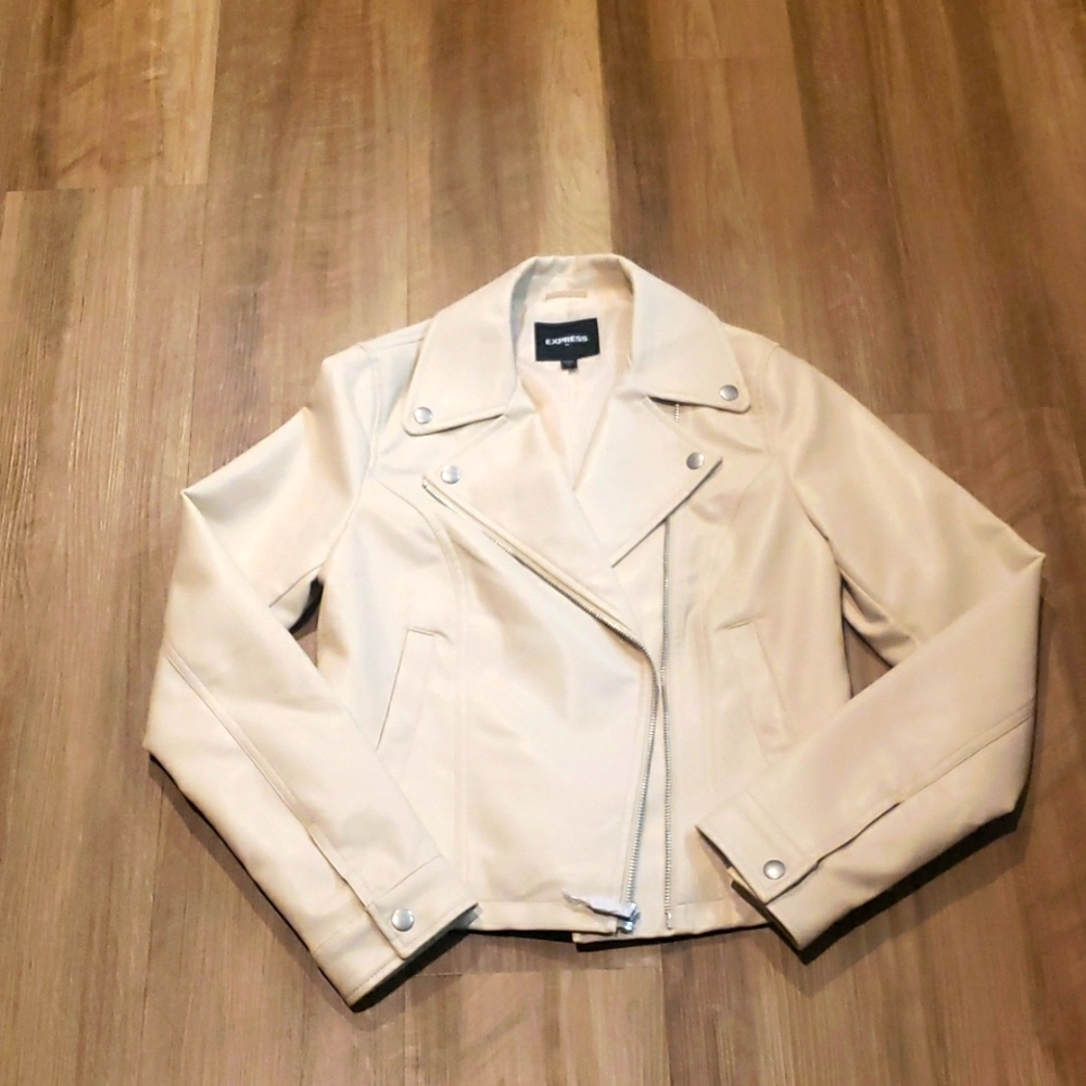 Express Faux Leather Moto Jacket- XS Beige NWOT